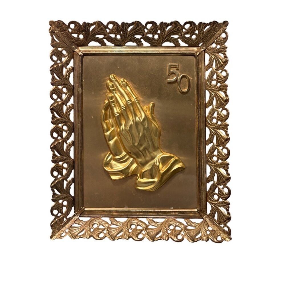 Gold Praying Hands 50th Anniversary Wall/Table Decor Ornate Frame 8x10 Religious